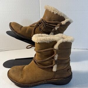 UGG Women's 6 Brown Suede Shearling Lined Lace Up Rianne Boots ankle comfort tan